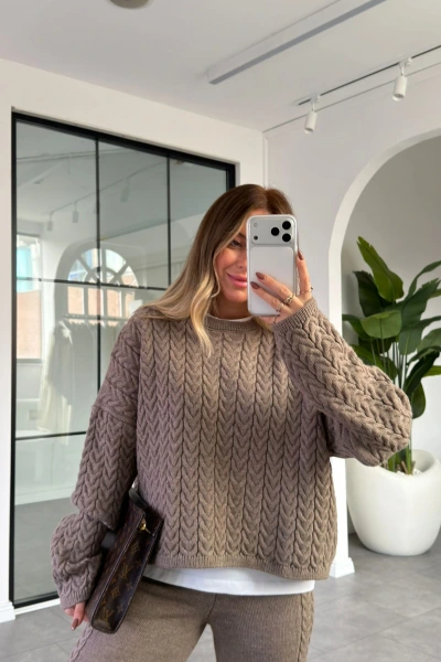 VİZON BİSİKLET YAKA SAÇ ÖRGÜ TRİKO TAKIM