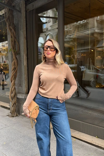 VİZON BOĞAZLI KOLU DÜĞME DETAYLI KAZAK