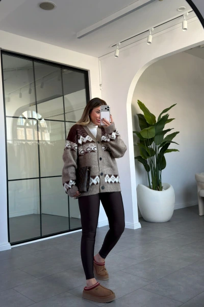 VİZON GEOMETRİK DESEN HIRKA