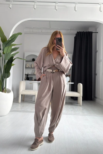 vizon hasır kuşaklı bağlamalı takım