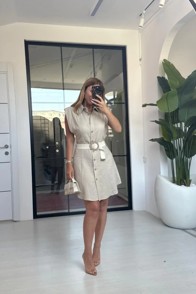 VİZON KEMERLİ KISA ELBİSE