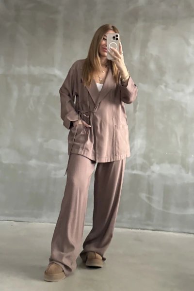 Vizon Kruvaze Yaka Bağlamalı Tensel Takım