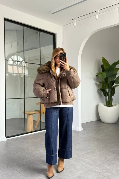 VİZON KÜRK YAKA ŞİŞME MONT