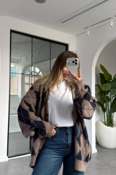 VİZON LACİVERT BAKLAVA DESEN HIRKA