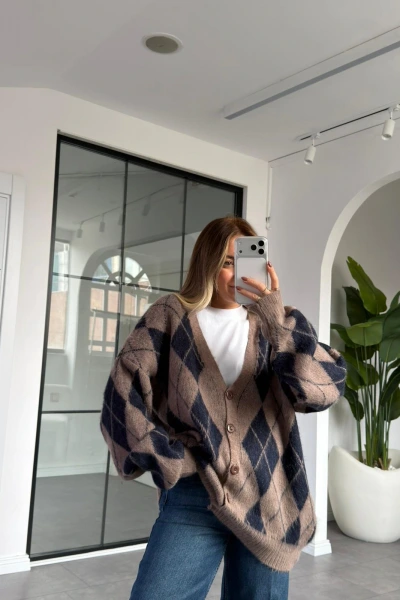 VİZON LACİVERT BAKLAVA DESEN HIRKA