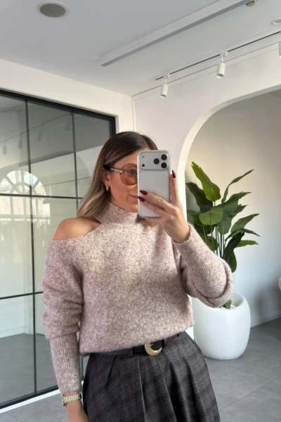 VİZON OMUZ DETAYLI KAZAK