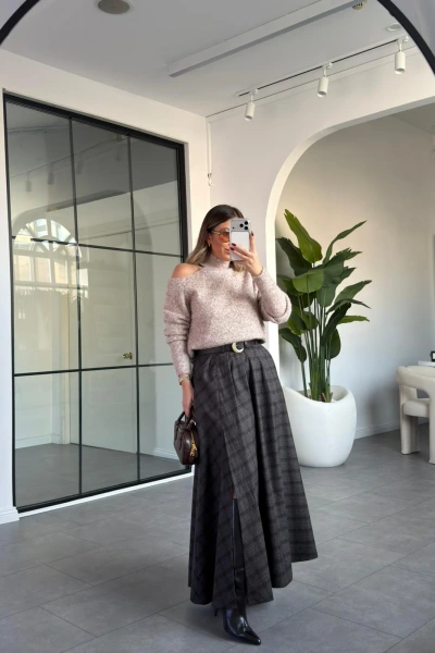 VİZON OMUZ DETAYLI KAZAK