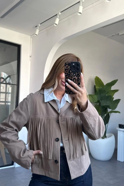 VİZON PÜSKÜL DETAYLI SÜET CEKET