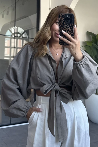 VİZON RENK BAĞLAMA DETAY GÖMLEK