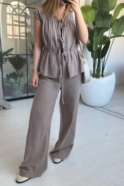 VİZON SIFIR KOL BEL BÜZGÜLÜ BAĞLAMALI TAKIM