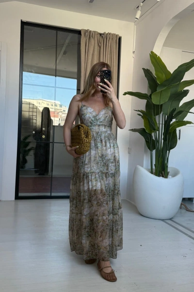 YEŞİL ASKILI ŞİFON ELBİSE