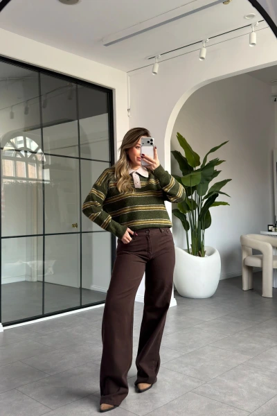 YEŞİL POLO YAKA KAZAK