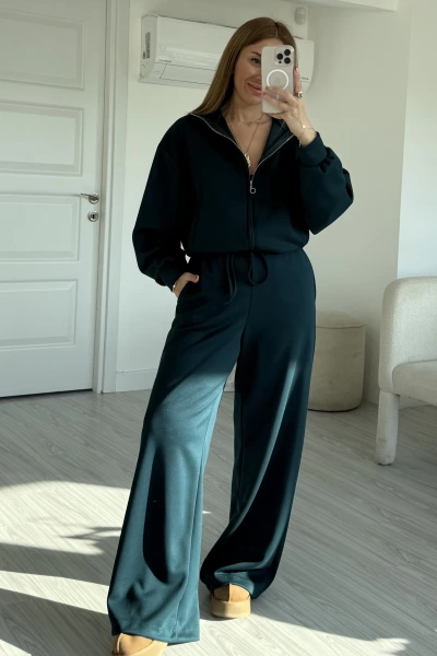 Zümrüt Gizli Fermuarlı Cepli Bol Paça Takım