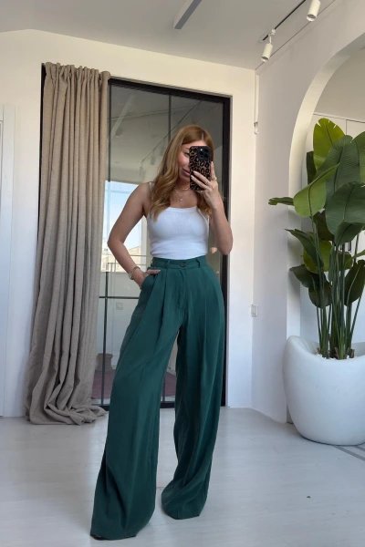 ZÜMRÜT TENSEL YÜKSEK BEL PANTOLON