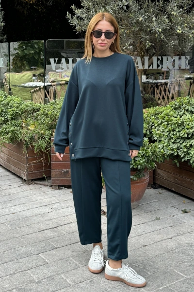 Zümrüt Yanları Çıtçıtlı Modal Takım