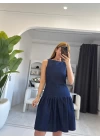 Etek ucu volanlı denim elbise