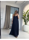 LACİVERT ASKILI DENİM ELBİSE