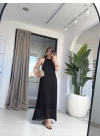 SİYAH ŞİFON PİLİSELİ ELBİSE