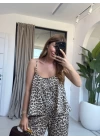 SİYAH LEOPAR DESEN ASKILI TAKIM