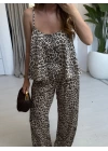 SİYAH LEOPAR DESEN ASKILI TAKIM