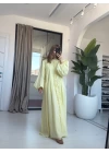 SARI NERVÜR BAĞLAMALI ELBİSE