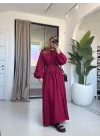 BORDO NERVÜR BAĞLAMALI ELBİSE