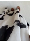 KREM SİYAH BASKILI ŞİFON ELBİSE