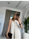 BEJ HALTER YAKA ELBİSE