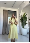 SARI BALON KOL BAĞLAMALI ELBİSE
