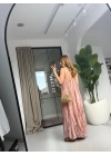 SOMON KAHVE KARIŞIK DESEN ŞİFON ELBİSE