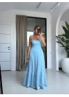 MAVİ NAKIŞLI YELEKLİ ELBİSE