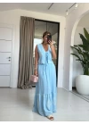 MAVİ NAKIŞLI YELEKLİ ELBİSE