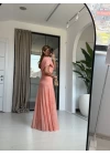 TURUNCU TEK OMUZ UZUN ELBİSE