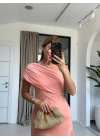 TURUNCU TEK OMUZ UZUN ELBİSE