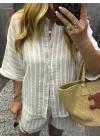 GRİ ÇİZGİLİ NATURAL ŞORT TAKIM