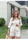 GRİ ÇİZGİLİ NATURAL ŞORT TAKIM