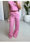 PEMBE KETEN ASİMETRİK BLUZ TAKIM