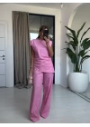 PEMBE KETEN ASİMETRİK BLUZ TAKIM