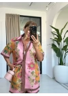 PEMBE ÇİÇEKLİ ŞORT TAKIM