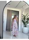 PEMBE KARIŞIK ÇİÇEK DESEN ELBİSE