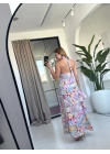 PEMBE KARIŞIK ÇİÇEK DESEN ELBİSE