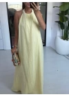 SARI HALTER YAKA SIRT DETAY ELBİSE