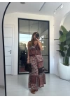 KAHVE ETNİK DESEN ELBİSE