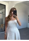 EKRU KALIN ASKILI MİNİK NAKIŞ DETAYLI MİDİ ELBİSE