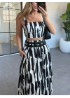 SİYAH YÜKSEL BEL ÇİFT KEMERLİ ETEK CROP TAKIM
