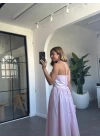 PEMBE BOYUNDAN BAĞLAMALI MİDİ ELBİSE