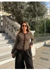 KAHVE SARI ÇİZGİLİ TRİKO HIRKA