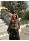 KAHVE SARI ÇİZGİLİ TRİKO HIRKA