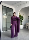 MOR ŞAL DETAYLI KEMERLİ GÖMLEK TAKIM