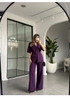 MOR KISA KOL CEKET KEMERLİ PANTOLON TAKIM